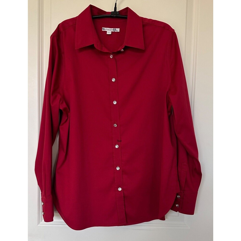 Chico's No-Iron Stretch Button-Down Shirt Red Chico’s 2 (Large / US 12)